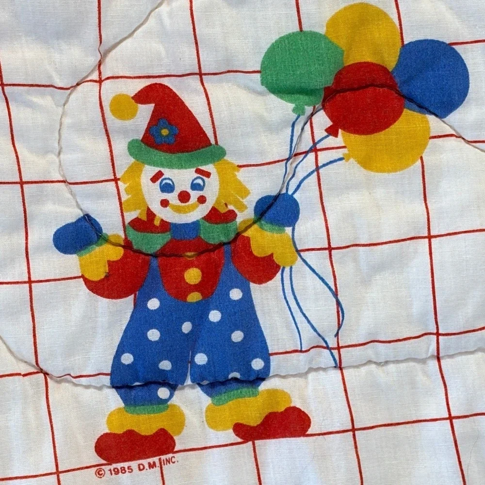Vintage 80's Circus Clown Balloon Kids Quilted Blanket Retro Primary Collectible